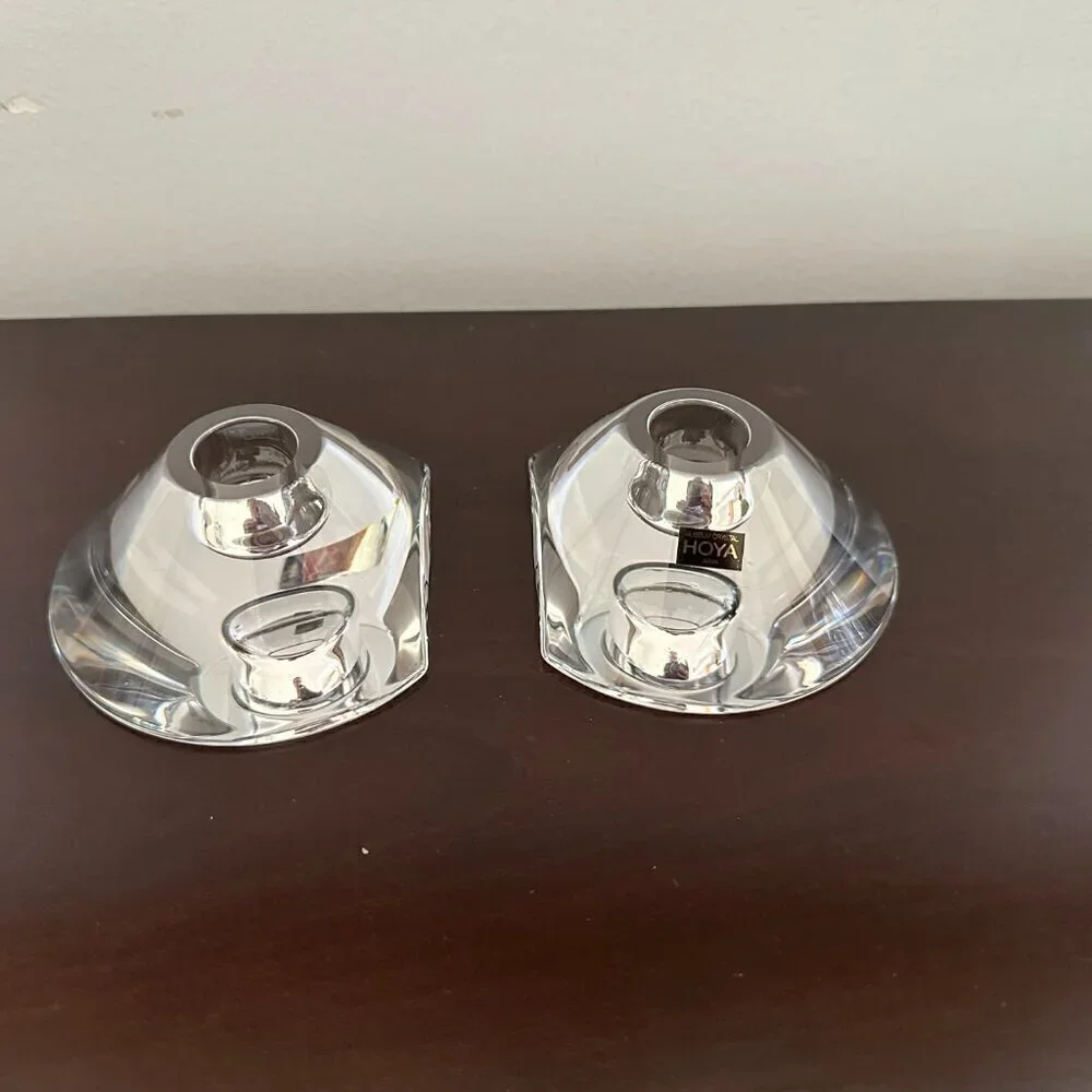 Vintage Hoya Museum Crystal Candlestick Single Candle Holder Japan Set of 2